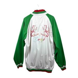 COOGI Vtg Rare Bomber Track Jacket Green White Embroidered Handprints Mens 4XL